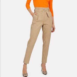 A.L.C Diego Womens Sz 4 High Waist Tapered Belted Pleated Pant Linen Blend Beige